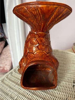 Glossy Amber Ceramic Fish Candle Holder